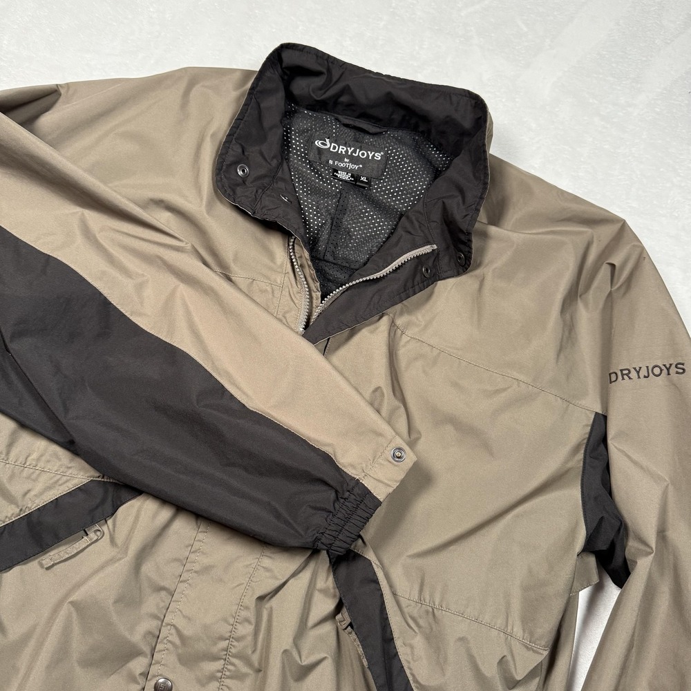 FootJoy DryJoys Jacket Mens XL Beige Black Golf Rain Windbreaker Waterproof